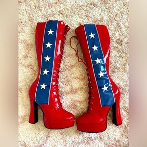 Pleaser Red White & Blue Heel Platform Lace-Up Boots | Women’s Size: 10, USA
